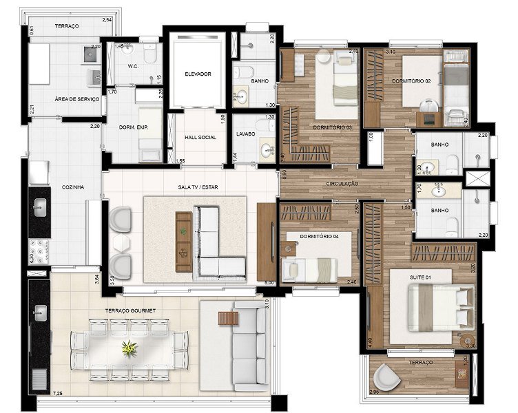 Planta 4 dormitórios