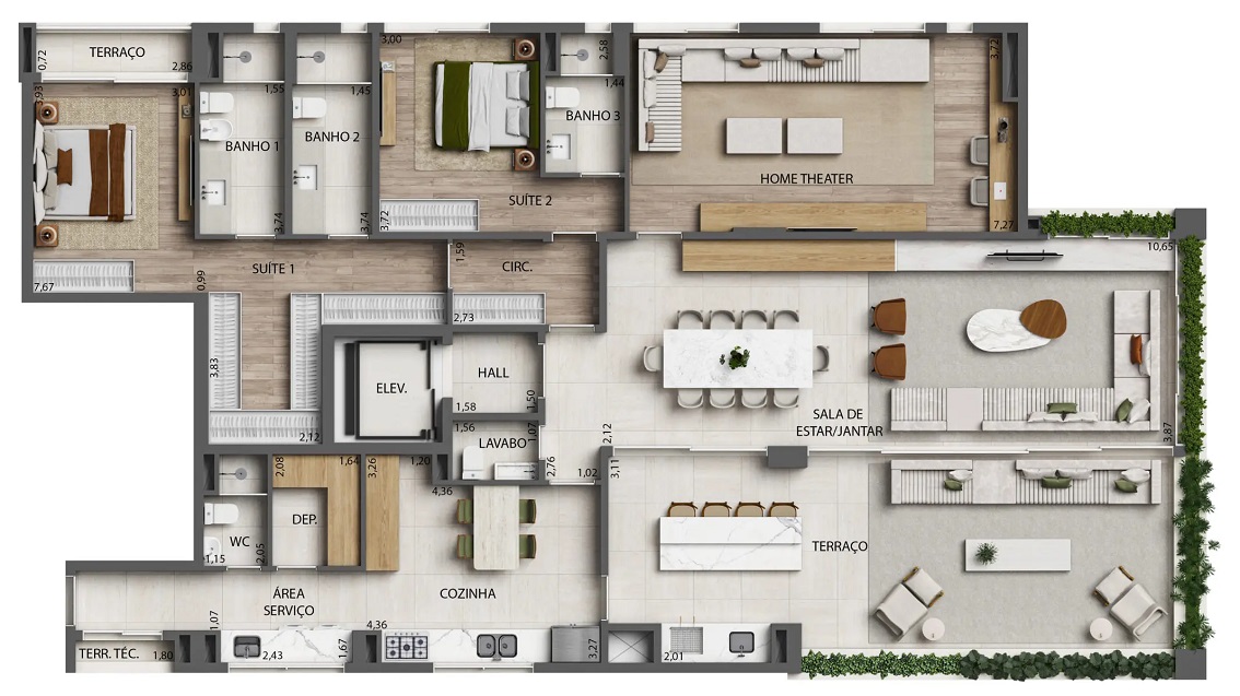 Torre 3 - Planta 241m² - 2 suítes