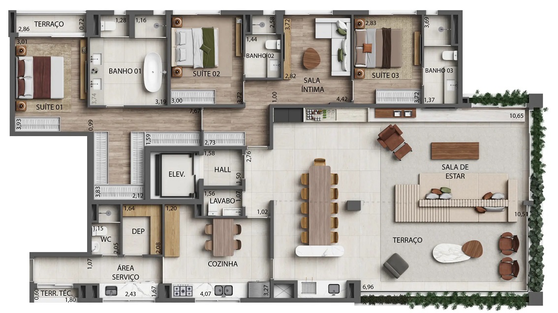 Torre 3 - Planta 241m² - 3 suítes
