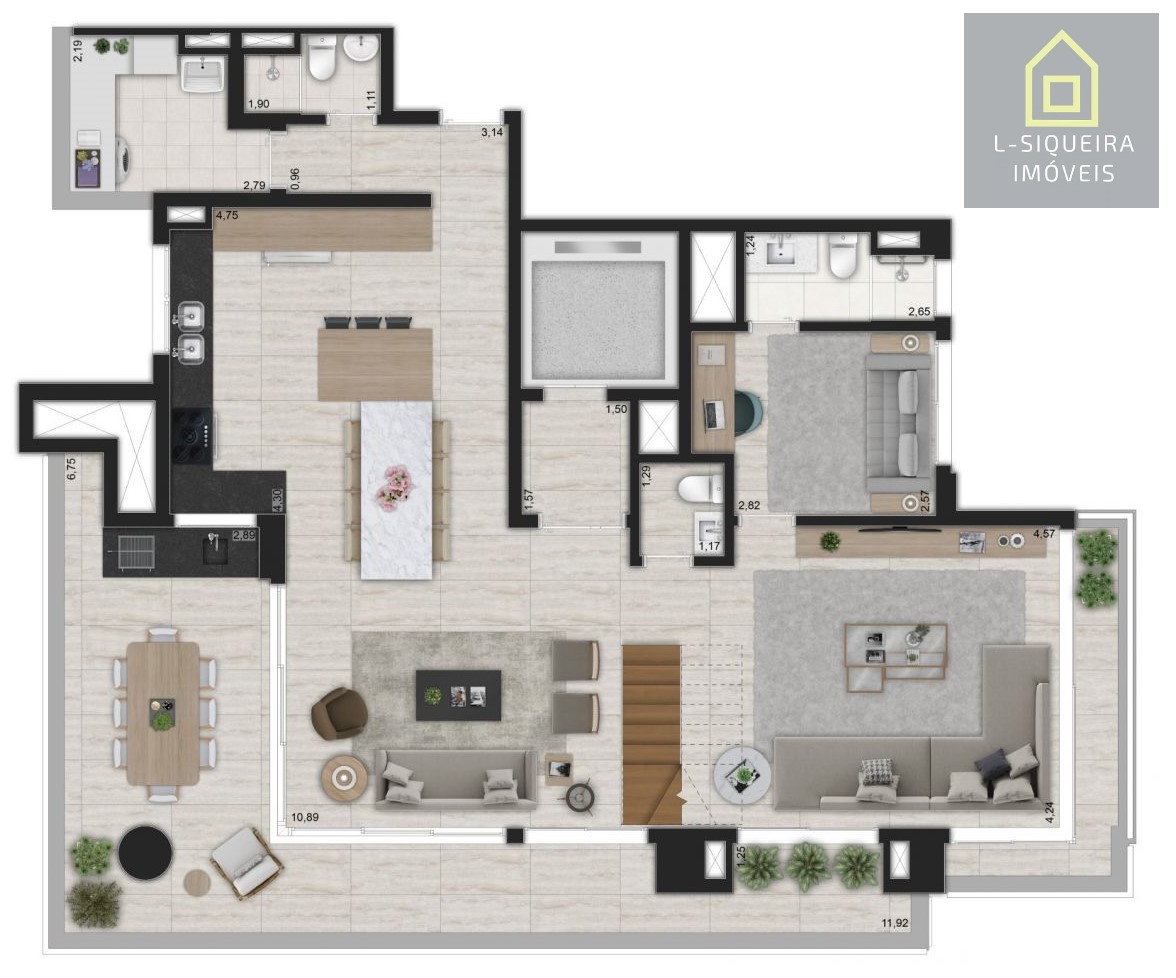 Planta duplex 281m² - Piso inferior
