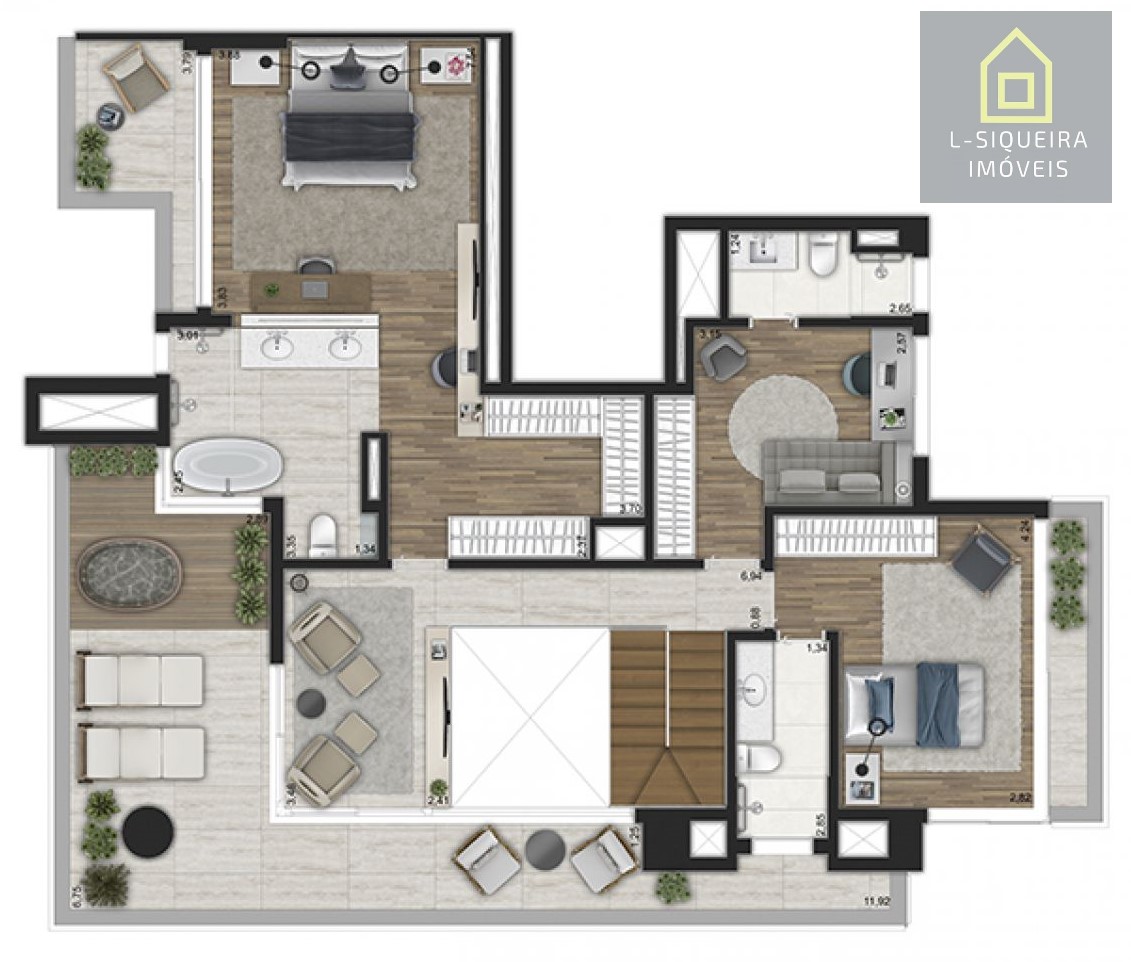 Planta duplex 281m² - Piso superior