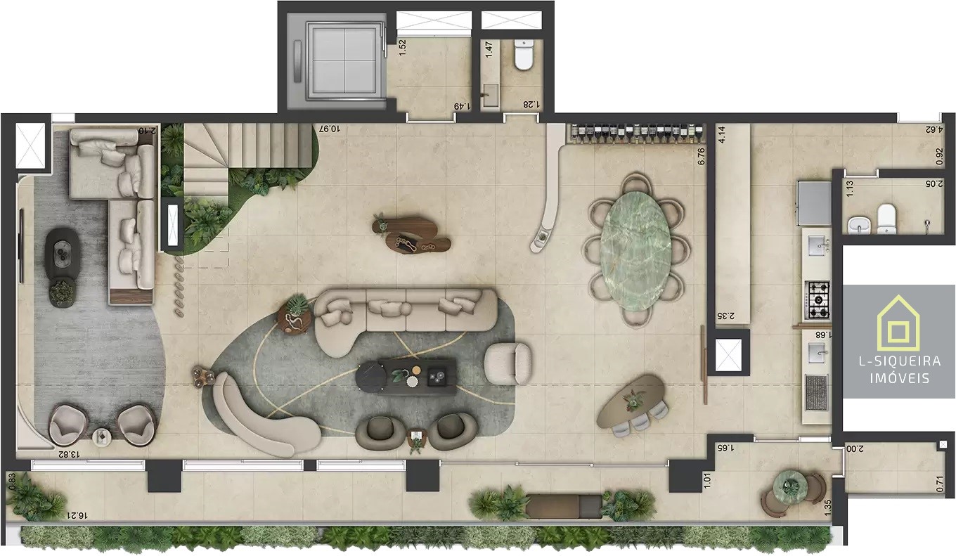 Planta  duplex 310m² - Piso inferior