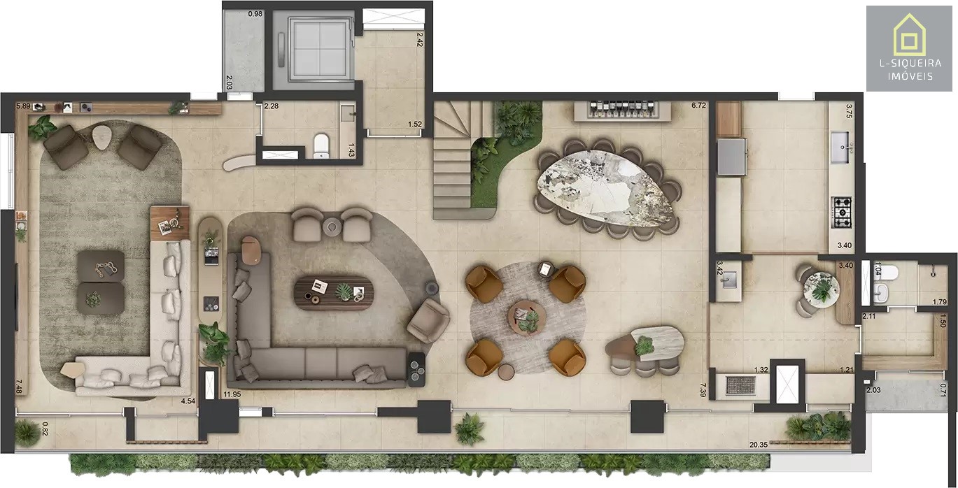 Planta  duplex 410m² - Piso inferior