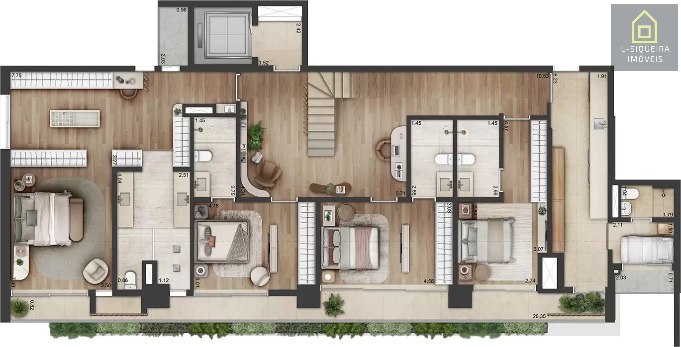 Planta  duplex 410m² - Piso superior