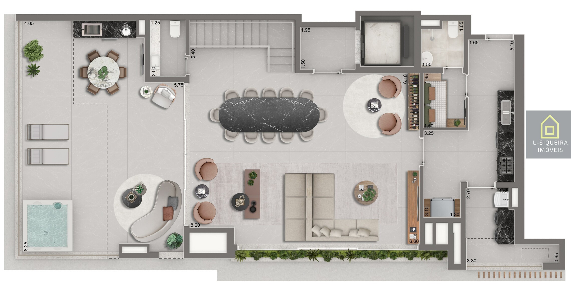 Planta duplex 268m² - Piso inferior