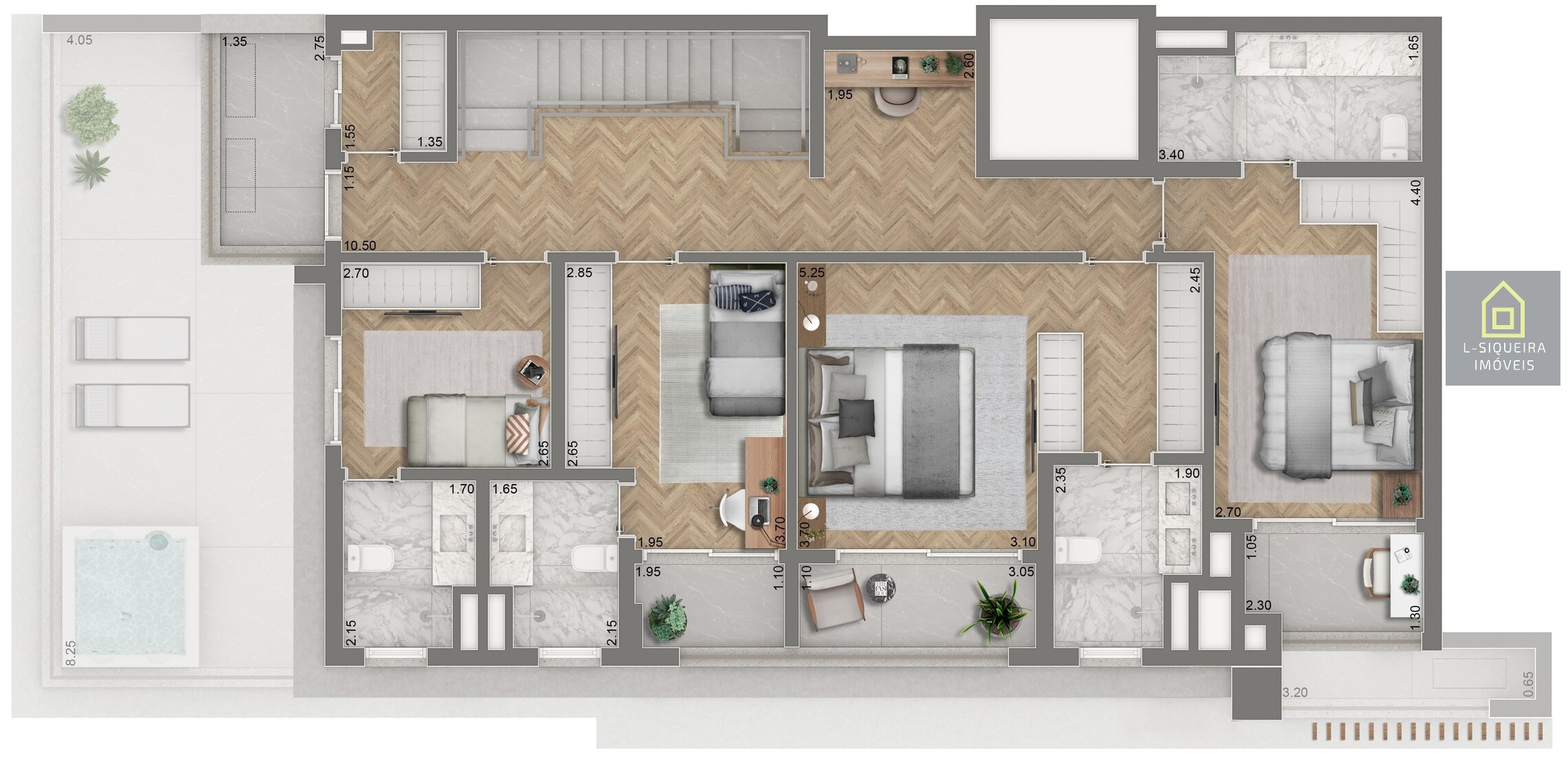 Planta duplex 268m² - Piso superior