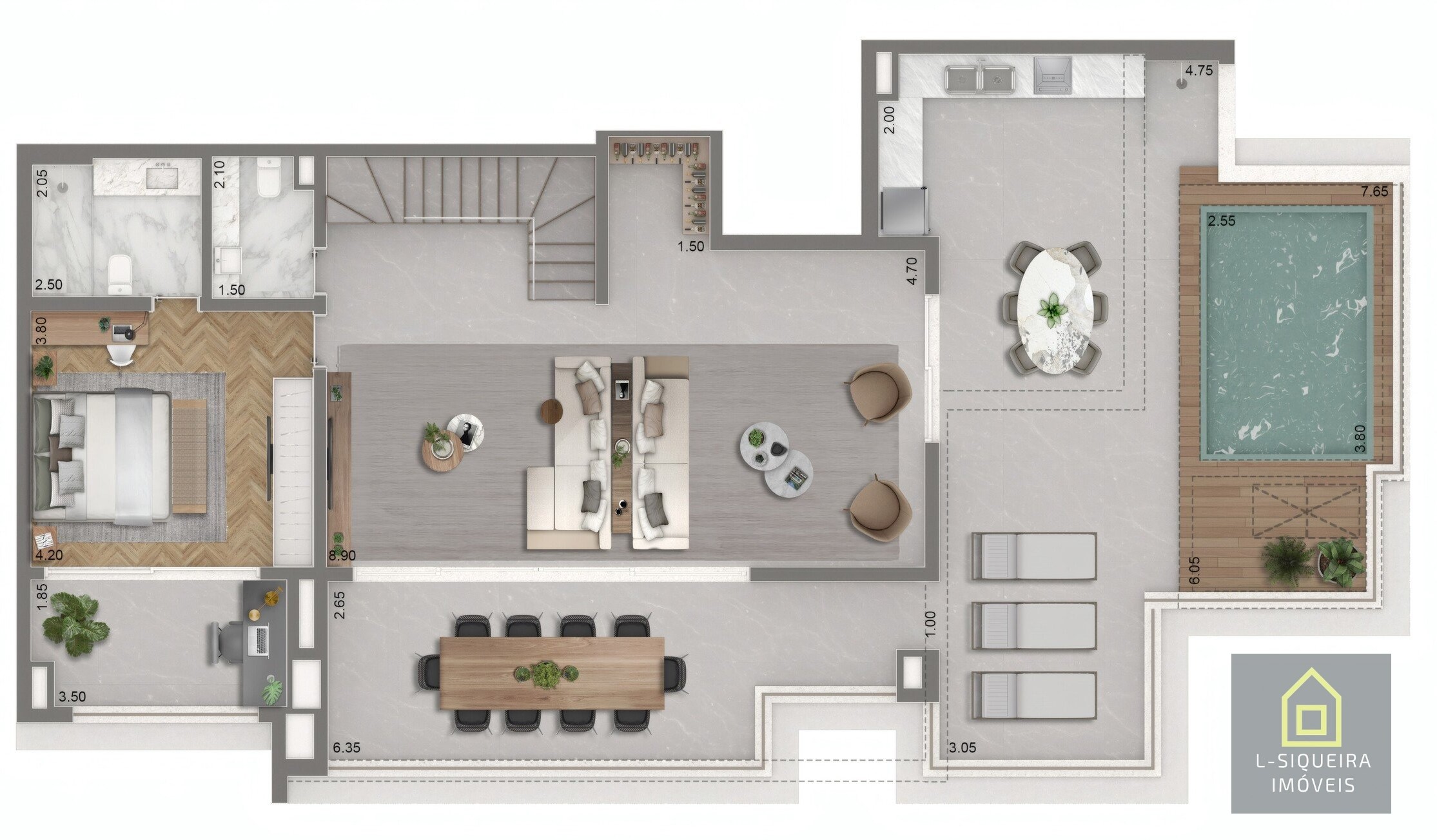 Planta duplex 358m² - Piso superior