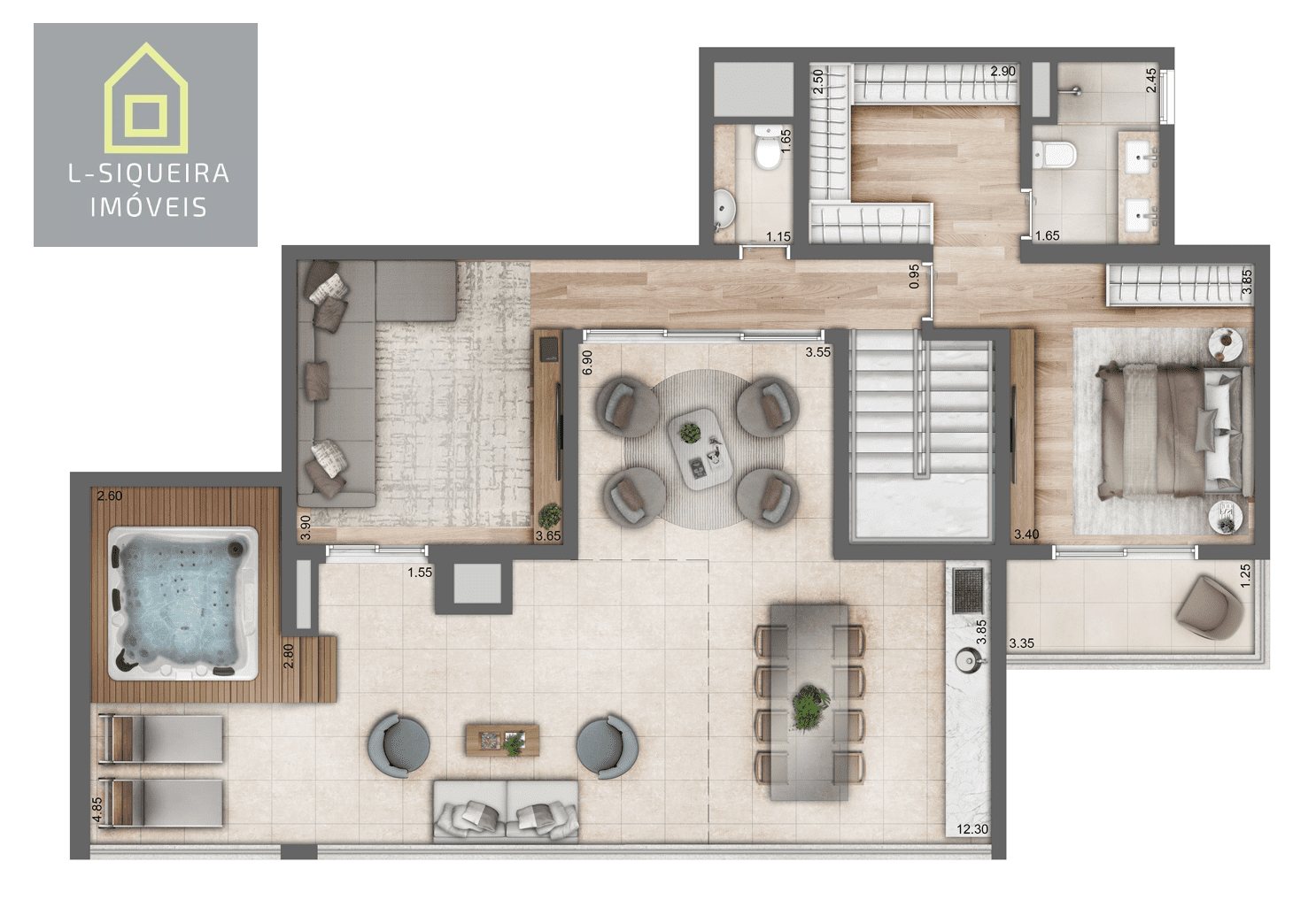 Planta duplex 265m² - Piso superior