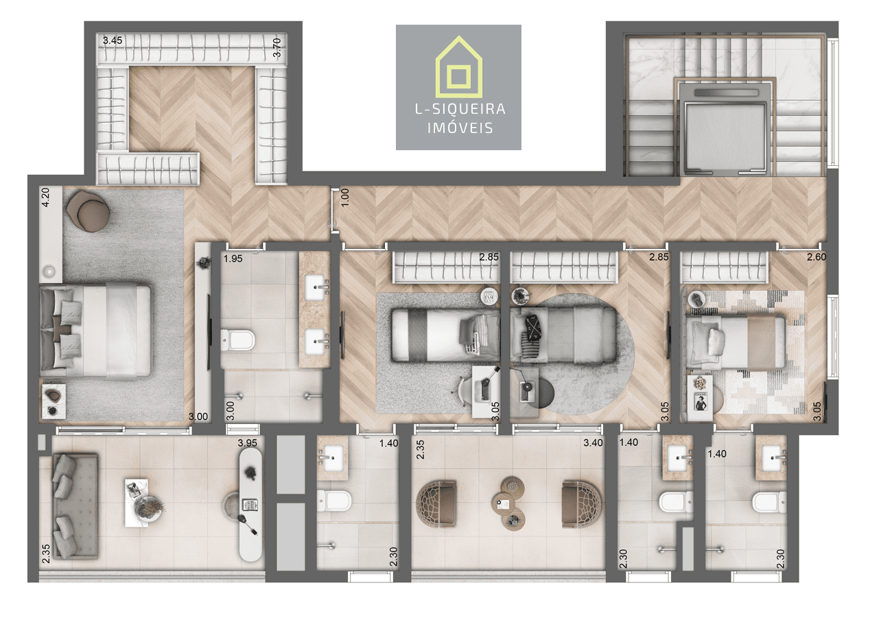 Planta duplex 285m² - Piso superior
