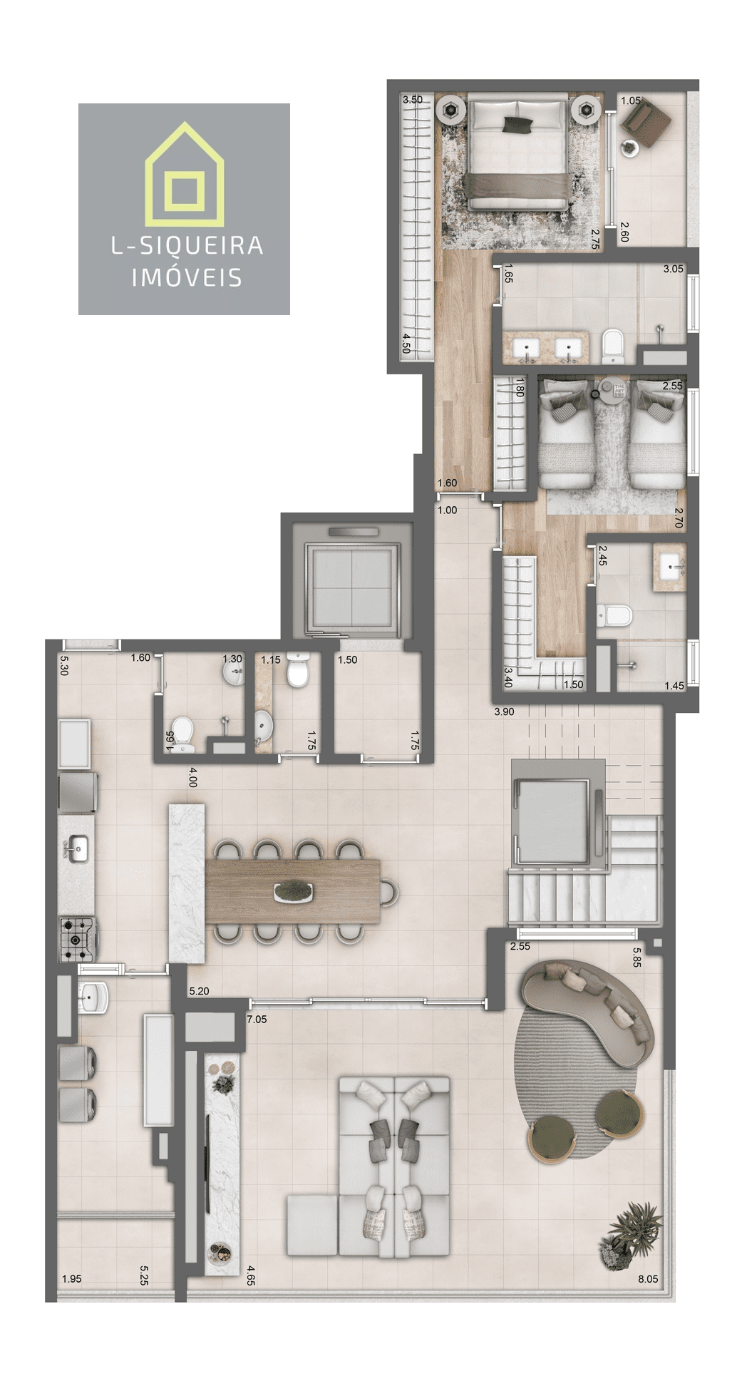 Planta duplex 306m² - Piso Inferior