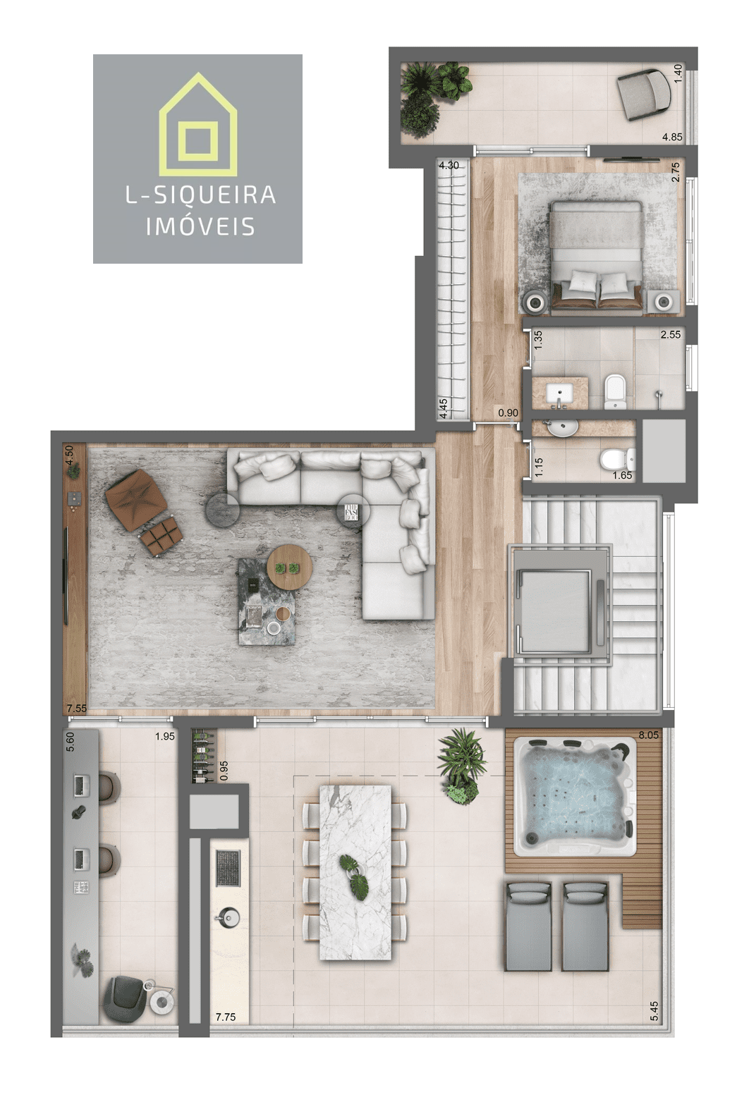 Planta duplex 306m² - Piso superior