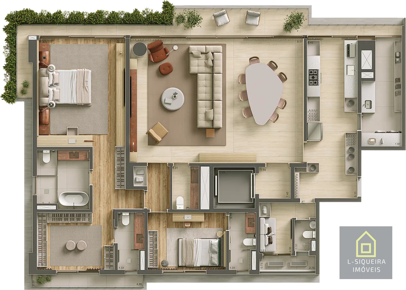 Planta 212m² - Opção 2 suítes
