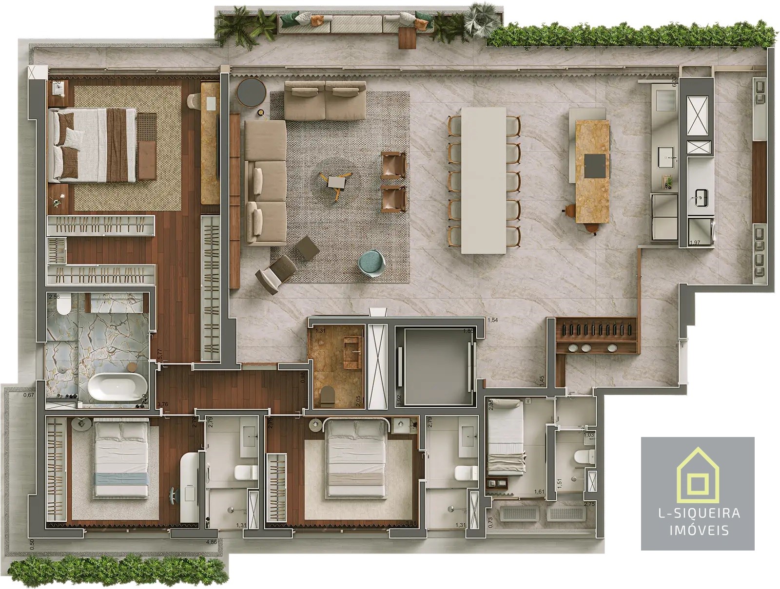 Planta 212m² - Opção 3 suítes