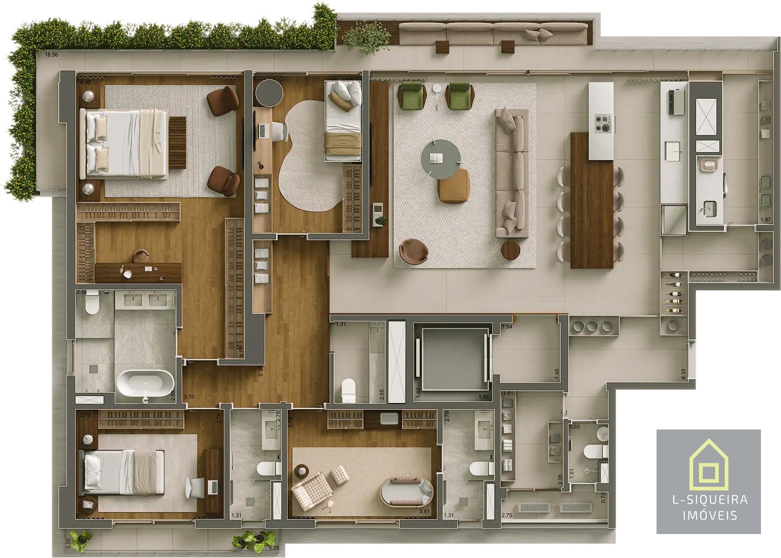 Planta 212m² - Opção 4 dormitórios