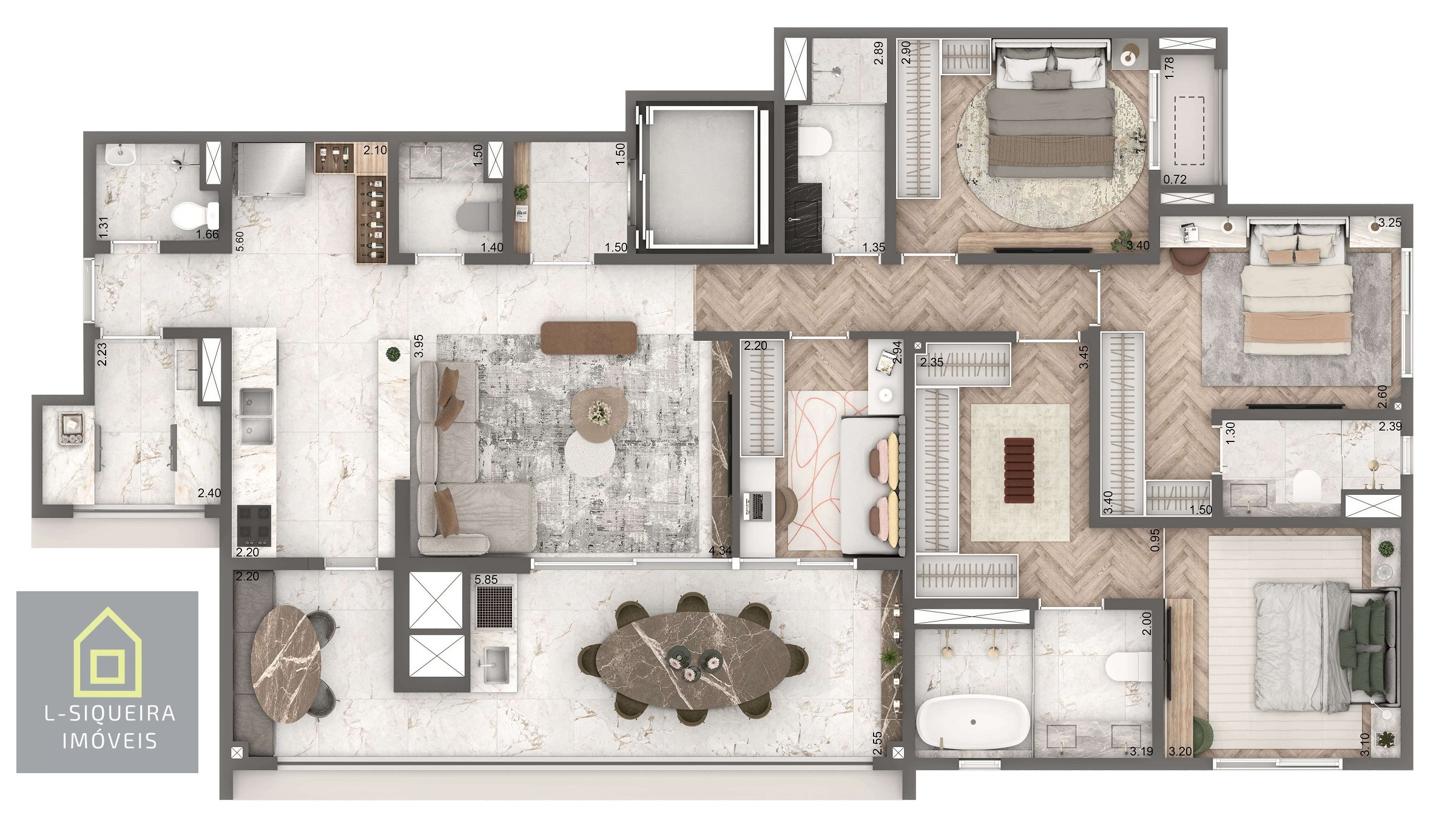 Planta 149m² - 4 dormitórios - Opção
