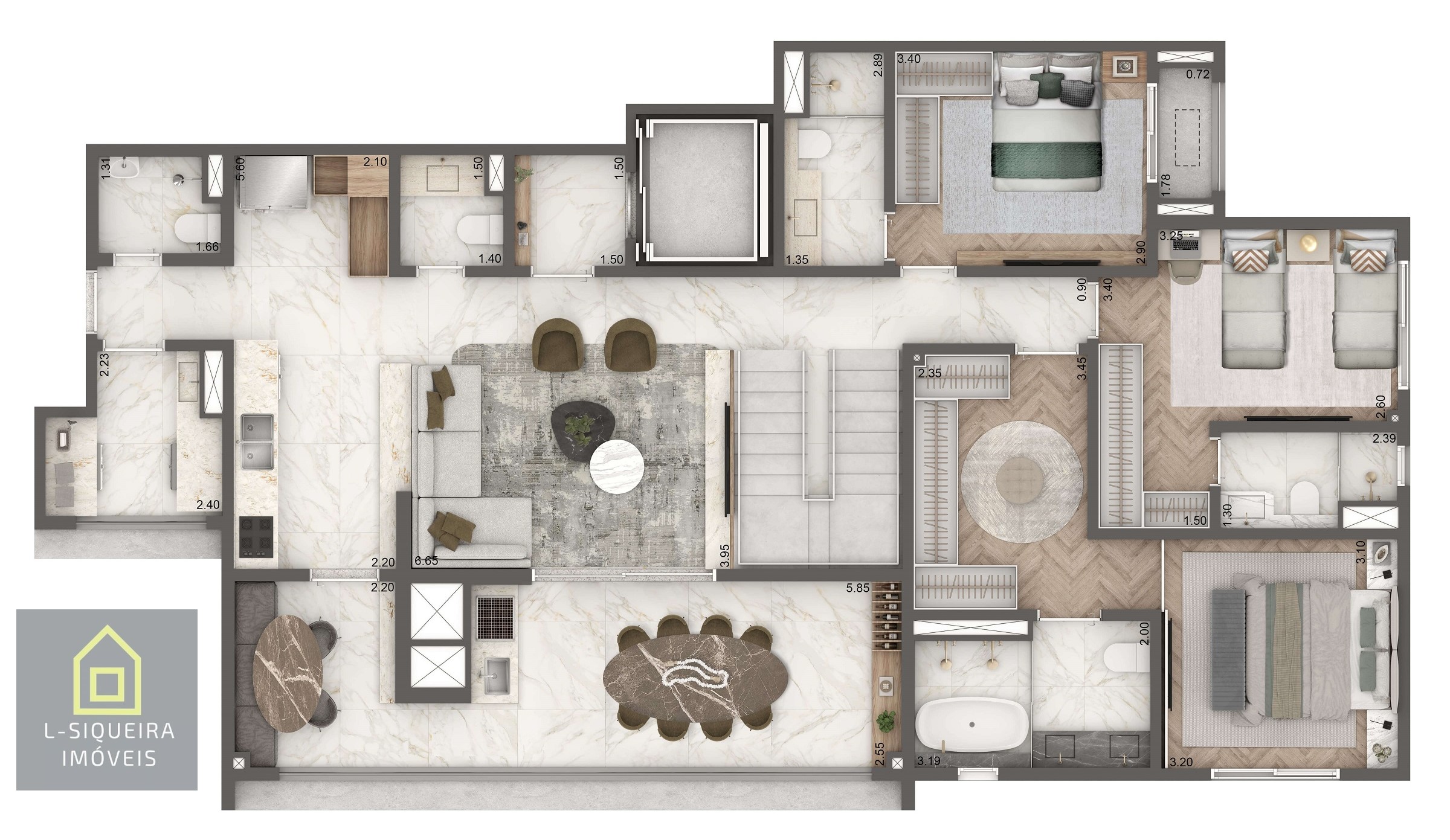 Planta Duplex 265m² - 3 suítes - Piso Inferior 