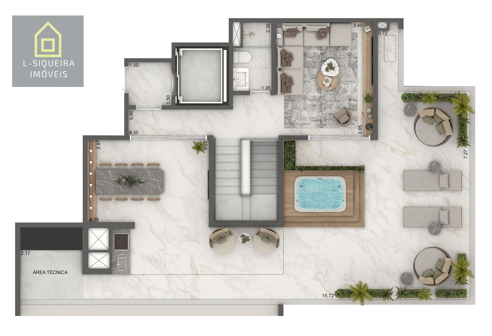 Planta Duplex 265m² - 3 suítes - Piso Superior 