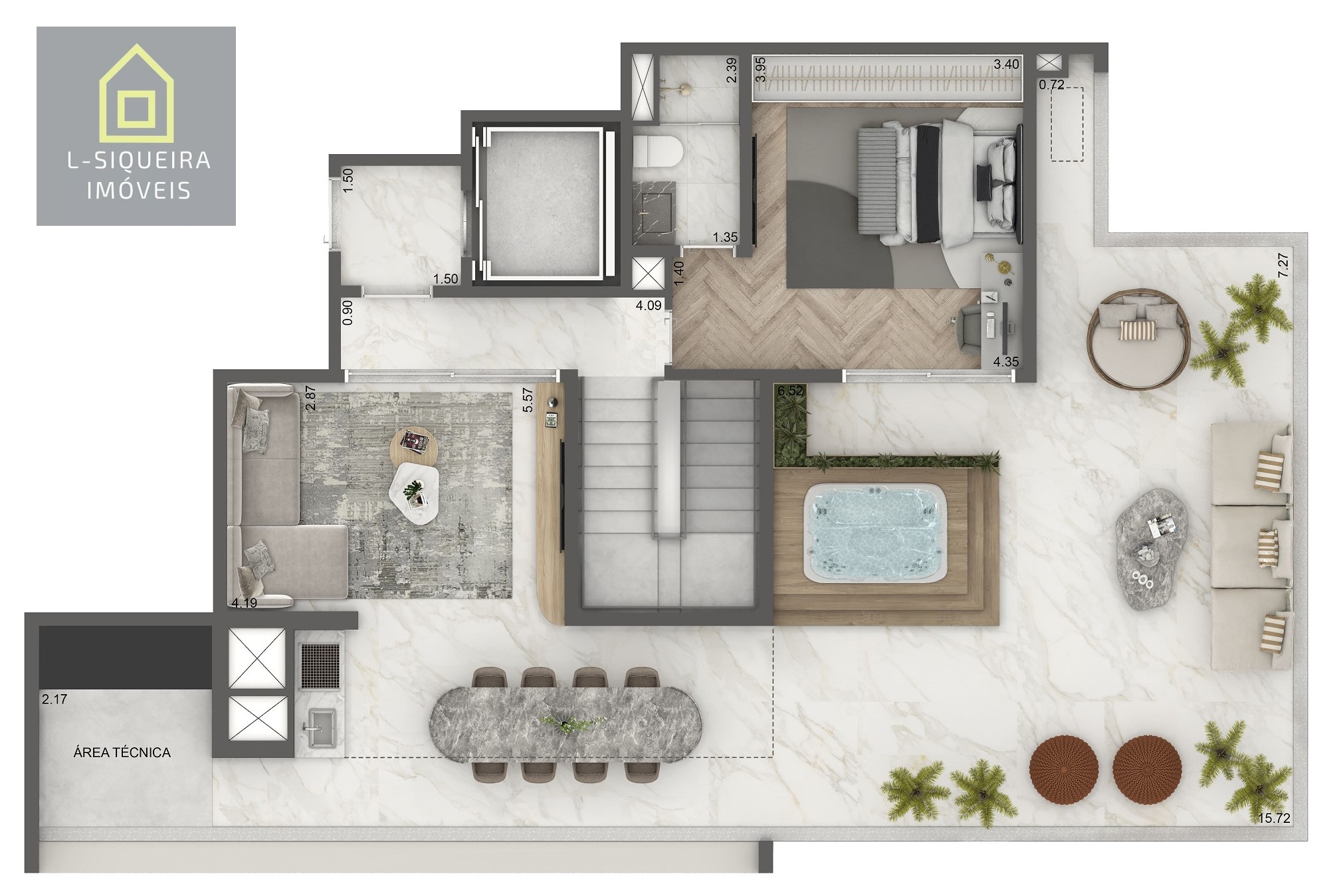 Planta Duplex 265m² - 4 suítes - Piso Superior 